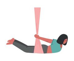 Girl Doing Air Yoga, Slim Woman i Practicing Flying Anti Gravity Yoga Asana with Hammock, Healthy Lifestyle Concept Cartoon Style Illustration vector