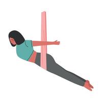Girl Doing Air Yoga, Slim Young Woman Practicing Flying Anti Gravity Yoga and Balancing with Hammock, Healthy Lifestyle Concept Cartoon Style Illustration vector