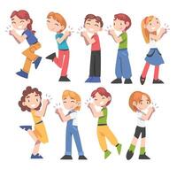 Cute Kids Clapping their Hands Set, Happy Children Applauding Expressing Enjoyment, Appreciation, Delight Cartoon Style Illustration vector
