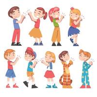 Cute Little Boys and Girls Clapping their Hands Set, Happy Kids Expressing Enjoyment, Appreciation, Delight Cartoon Style Illustration vector