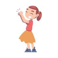 Smiling Little Girl Clapping her Hands, Adorable Kid Expressing Enjoyment, Appreciation, Delight Cartoon Style Illustration vector