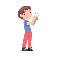 Cute Little Boy Clapping his Hands, Happy Kid Expressing Enjoyment, Appreciation, Delight Cartoon Style Illustration vector