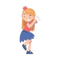 Lovely Little Girl Having Fun and Clapping her Hands, Adorable Kid Expressing Enjoyment, Appreciation, Delight Cartoon Style Illustration vector