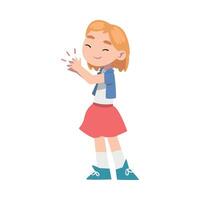 Cute Happy Little Girl Clapping her Hands, Adorable Girl in Dress Expressing Enjoyment, Appreciation, Delight Cartoon Style Illustration vector
