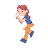 Cute Joyful Girl Clapping her Hands, Adorable Kid Expressing Enjoyment, Appreciation, Delight Cartoon Style Illustration vector