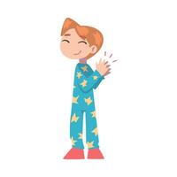 Cute Little Boy Clapping his Hands, Happy Kid Wearing Pajamas Expressing Enjoyment, Appreciation, Delight Cartoon Style Illustration vector
