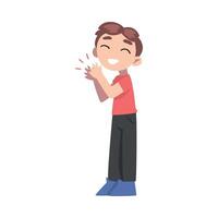 Joyful Boy Clapping his Hands, Happy Kid Applauding Expressing Enjoyment, Appreciation, Delight Cartoon Style Illustration vector