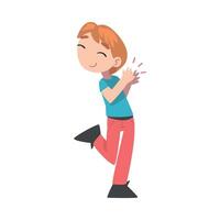 Cute Happy Boy Clapping his Hands, Lovely Kid Expressing Enjoyment, Appreciation, Delight Cartoon Style Illustration vector
