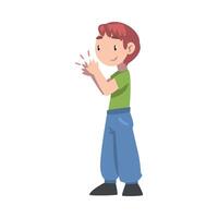 Little Boy Clapping his Hands, Cute Kid Applauding Expressing Enjoyment, Appreciation, Delight Cartoon Style Illustration vector
