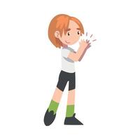 Cute Joyful Little Girl Clapping her Hands, Lovely Kid Applauding Expressing Enjoyment, Appreciation, Delight Cartoon Style Illustration vector