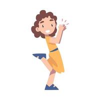 Cute Happy Little Girl Clapping her Hands, Smiling Kid Applauding Expressing Enjoyment, Appreciation, Delight Cartoon Style Illustration vector