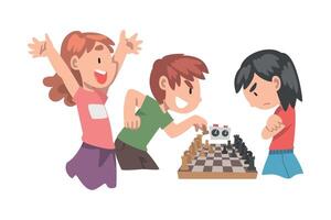 Children Playing Chess Game, Kids Competing in Club or Tournament, Leisure Activity, Logic Game for Brain Development Concept Cartoon Style Illustration vector