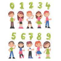 Cute Kids Holding Green Balloons Shaped as Numbers Cartoon Style Illustration vector