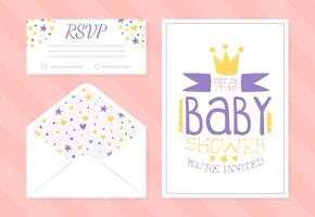 Baby Shower Invitation Card Template, Envelope, Thank You and Rsvp Cards Design in Pastel Colors Illustration vector