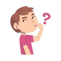 Cute Boy Thinking about Something, Kid with Question Mark Cartoon Style Illustration vector