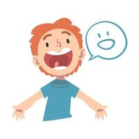 Cute Happy Boy, Child with Smile Symbol in Speech Bubble Cartoon Style Illustration vector