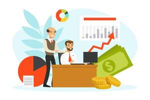 Successful Business People Working in Office, Planning, Financial Investments, Marketing and Analysis Flat Illustration vector
