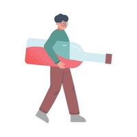 Young Man Carrying Huge Bottle of Red Wine Cartoon Style Illustration vector