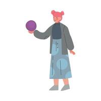 Woman Holding Freshly Picked Up Huge Grape Berry Cartoon Style Illustration vector