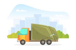 Garbage Truck, Urban Sanitary Car Cartoon Illustration vector