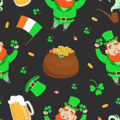 Saint Patricks Day Seamless Pattern, Irish Spring Holiday Design for Fabric, Wallpaper, Wrapping Paper, Textile, Background Illustration
