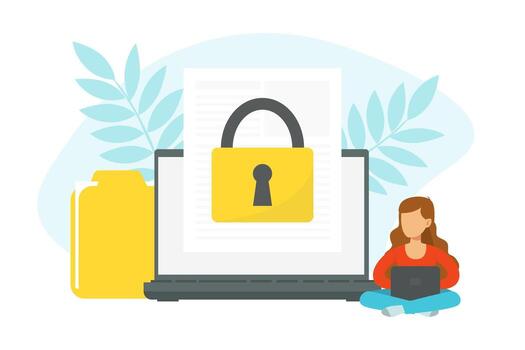 Internet Security and Data Protection, Cyber Criminal Hack Personal Data from Computer Flat Illustration vector
