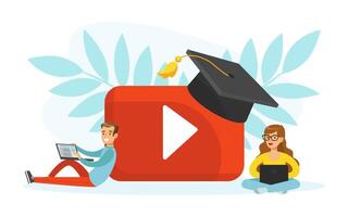 People Watching Using Laptop Computers, Online Education, Learning Support, Staff Training Flat Illustration vector