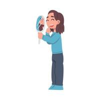 Cute Girl Holding Mirror and Laughing Illustration vector