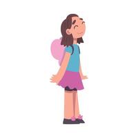 Cute Girl with Pink Backpack Standing Looking Up Illustration vector