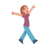 Cute Girl Walking with Her Arms Raised up Illustration vector