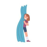 Cute Girl Hiding Behind Curtains and Laughing Illustration vector