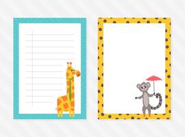 Childish Planner with Cute African Animals set. Cute Notebook Sheets, Planning Pages, Cards, Notes, Organizer Design Cartoon Illustration vector