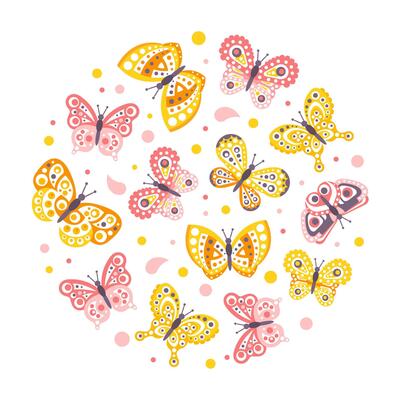 Beautiful Butterflies Seamless Pattern of Cirular Shape, Invitation Card, Banner, Cosmetic, Beauty Products Design Cartoon Illustration
