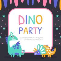 Dino Party Banner with Space for Text, Poster, Invitation Card, Flyer Design Template with Cute Funny Prehistoric Dinosaurs Cartoon Illustration vector