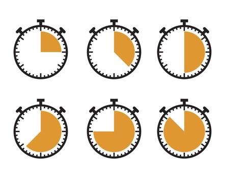 Stopwatch Timer Icon Set Showing Progress Segments in Flat Style for UI and Infographics vector