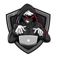 Dark Hacker Mascot Logo,Cyber Shadow Code vector
