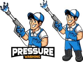 Smiling Pressure Washing Worker Mascot Logo vector