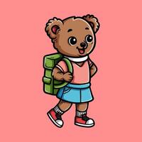 fun cute bear with school uniform colorful cartoon character isolated drawing line style sketch classic vintage design illustration vector