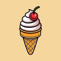 fun ice cream with cherry on top colorful cartoon isolated drawing line style sketch classic vintage design illustration vector