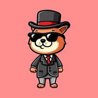 fun cat in vintage suit gangster colored cartoon character isolated drawing line style sketch classic vintage design illustration vector