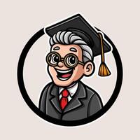 fun teacher wear graduation hat colorful cartoon character isolated drawing line style sketch classic vintage design illustration vector