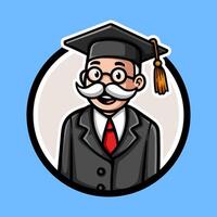 fun colorful school teacher headmaster in graduation suit cartoon character isolated drawing line style sketch classic vintage design illustration vector