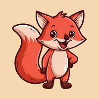 fun standing fox colorful cartoon character isolated drawing line style sketch classic vintage design illustration vector