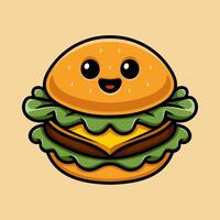 fun cute burger with face colorful cartoon isolated drawing line style sketch classic vintage design illustration vector