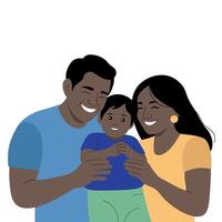 Happy African American family, flat style, minimalism, isolated on white vector