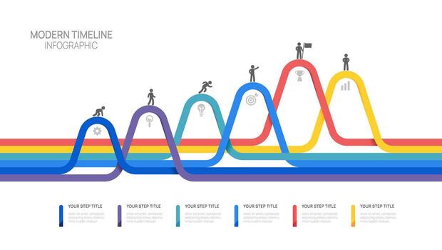 Infographic flow chart mountain business 6 steps to success template with icons design. vector