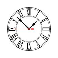 Roman numeral wall clock isolated on white background. vector