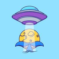 Cute UFO Beaming Planet from the Ocean. Fantasy Illustration. vector