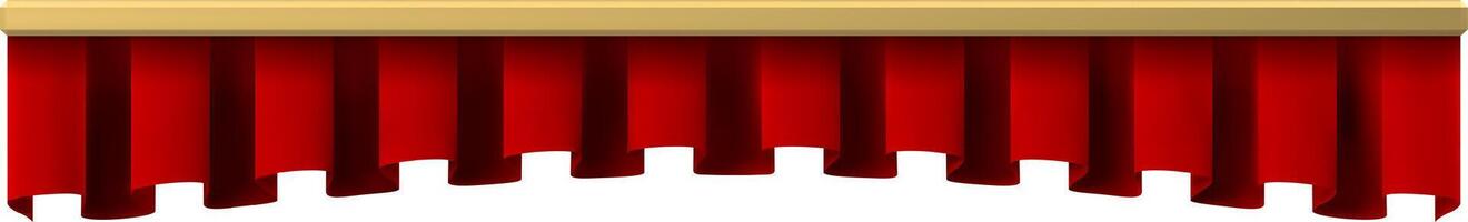 Red stage curtain hanging slightly open from a wooden bar, set against a clean white background, creating a perfect backdrop for various entertainment concepts and events vector