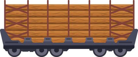 Long train wagon transporting wooden planks, secured by robust metal supports, providing safe and efficient delivery of lumber for various industries and construction projects vector